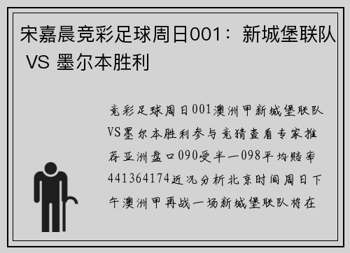 宋嘉晨竞彩足球周日001：新城堡联队 VS 墨尔本胜利